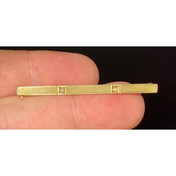 Victorian 10k Seed Pearl Bar Pin Brooch Yellow Gold Minimalist 2 in Antique